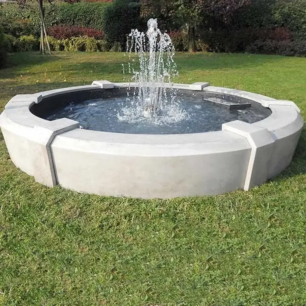 Luxury Illuminated Circular Light Grey Baroque Fountain with Multi-Arc Jet System - Baroque Fountain Front View by Luxury Group International