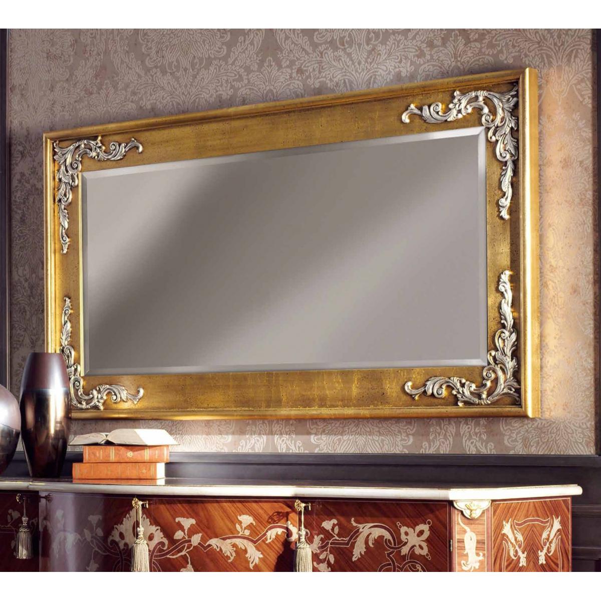 Luxury Imperial Gold Baroque Wall Mirror with Silver Sculpted Leaf Corners and Ornate Beaded Frame - 190 CM by Luxury Group