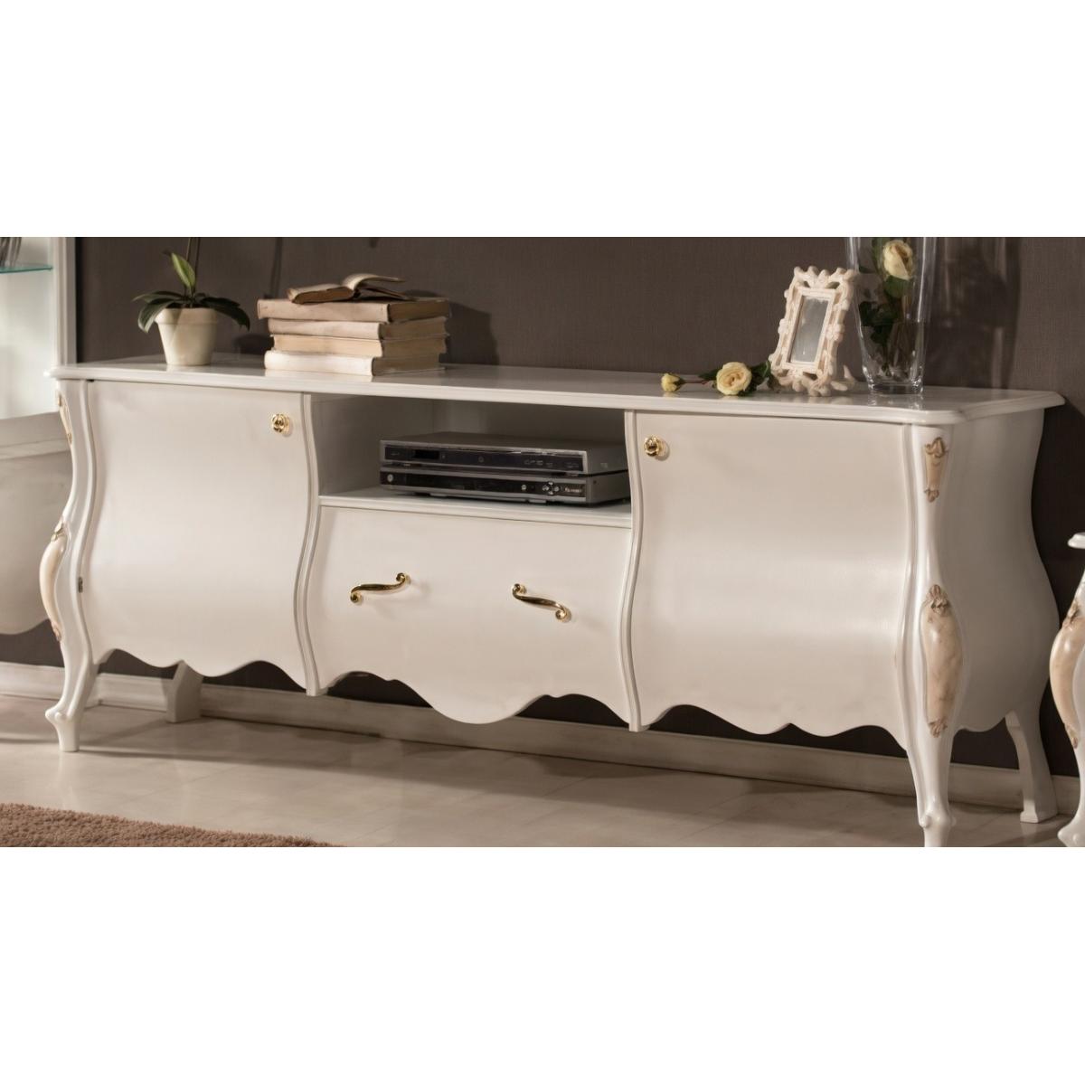 Luxury Ivory Baroque TV & Media Console Cabinet with Sculpted Curved Panels – 185 CM Front View by Luxury Group International