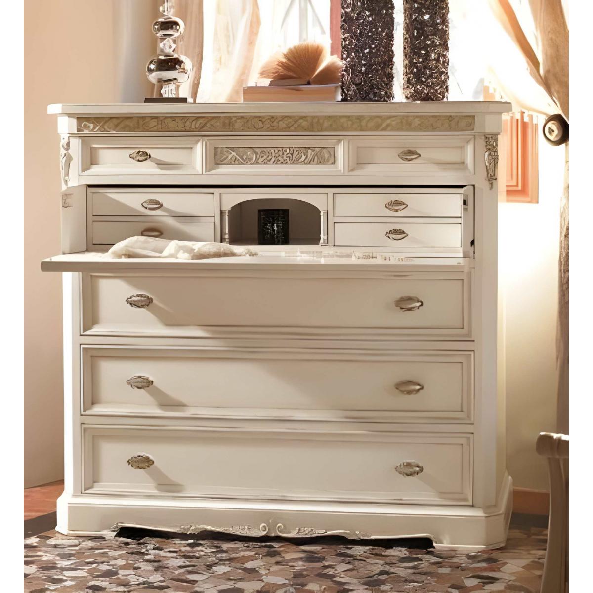 Luxury Ivory Baroque Wooden Secretary Dresser with Drop-Front Desk and Multi Drawer Storage Front View by Luxury Group International