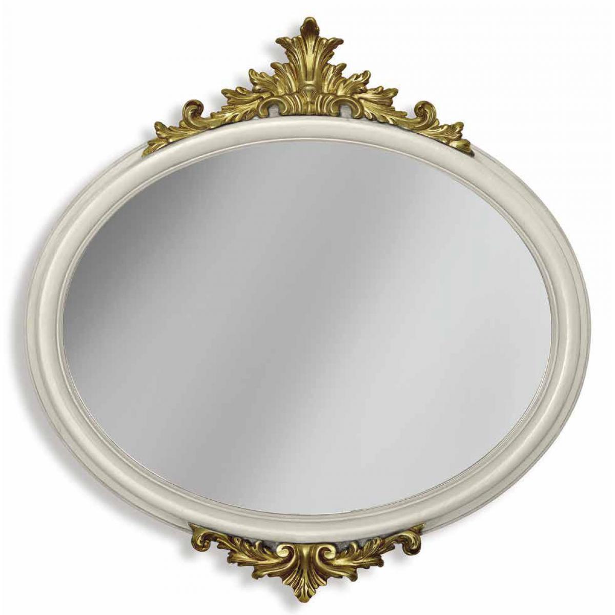 Luxury Ivory Oval Baroque Wall Mirror with Dual Gold Acanthus Crest - Baroque Mirror Front View by Luxury Group International