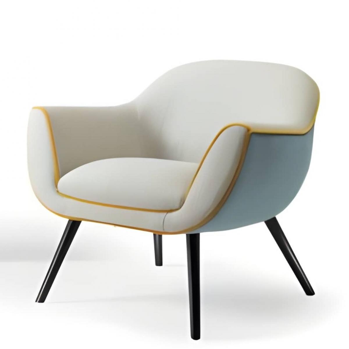 Luxuriöser elfenbeinfarbener, gepolsterter Akzentsessel mit hellblauer Außenschale und gelben Paspelierungen von Luxury