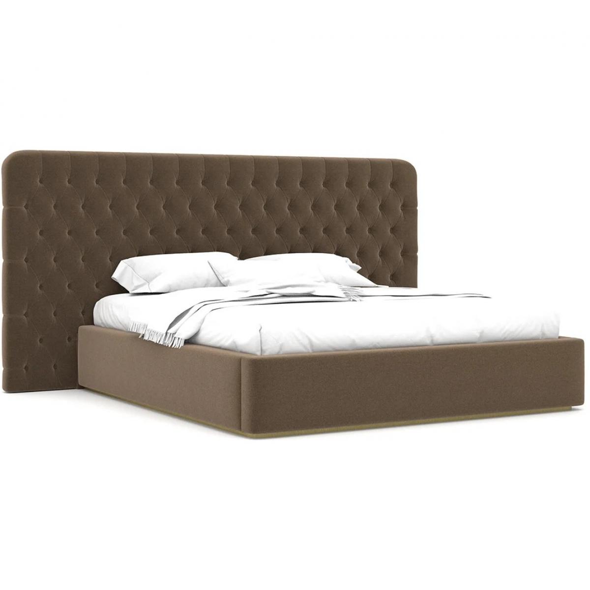 Luxury King Size Dark Brown Tufted Upholstered Hotel Bed with Headboard-Luxury Bed Front View by Luxury Group International