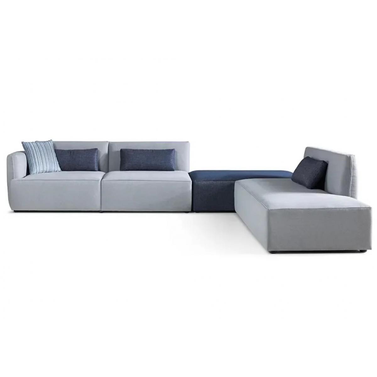 Luxury Light Grey Modular Corner Sofa with Navy Blue Ottoman – Modern Sectional Luxury Sofa by Luxury Group International
