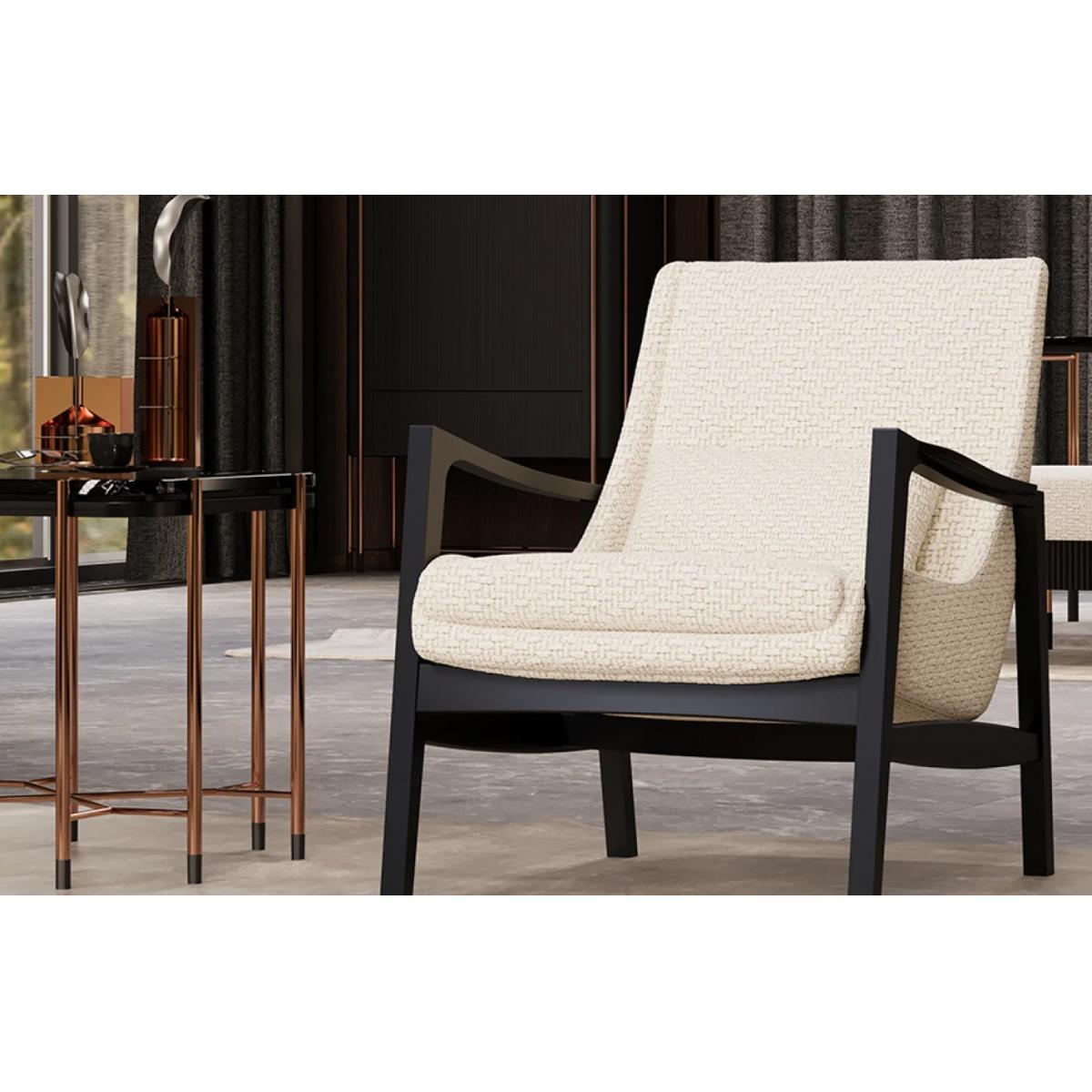 Cream Upholstered with Matte Black Wooden Frame Luxury Lounge Armchair-Living room armchair by Luxury Group International