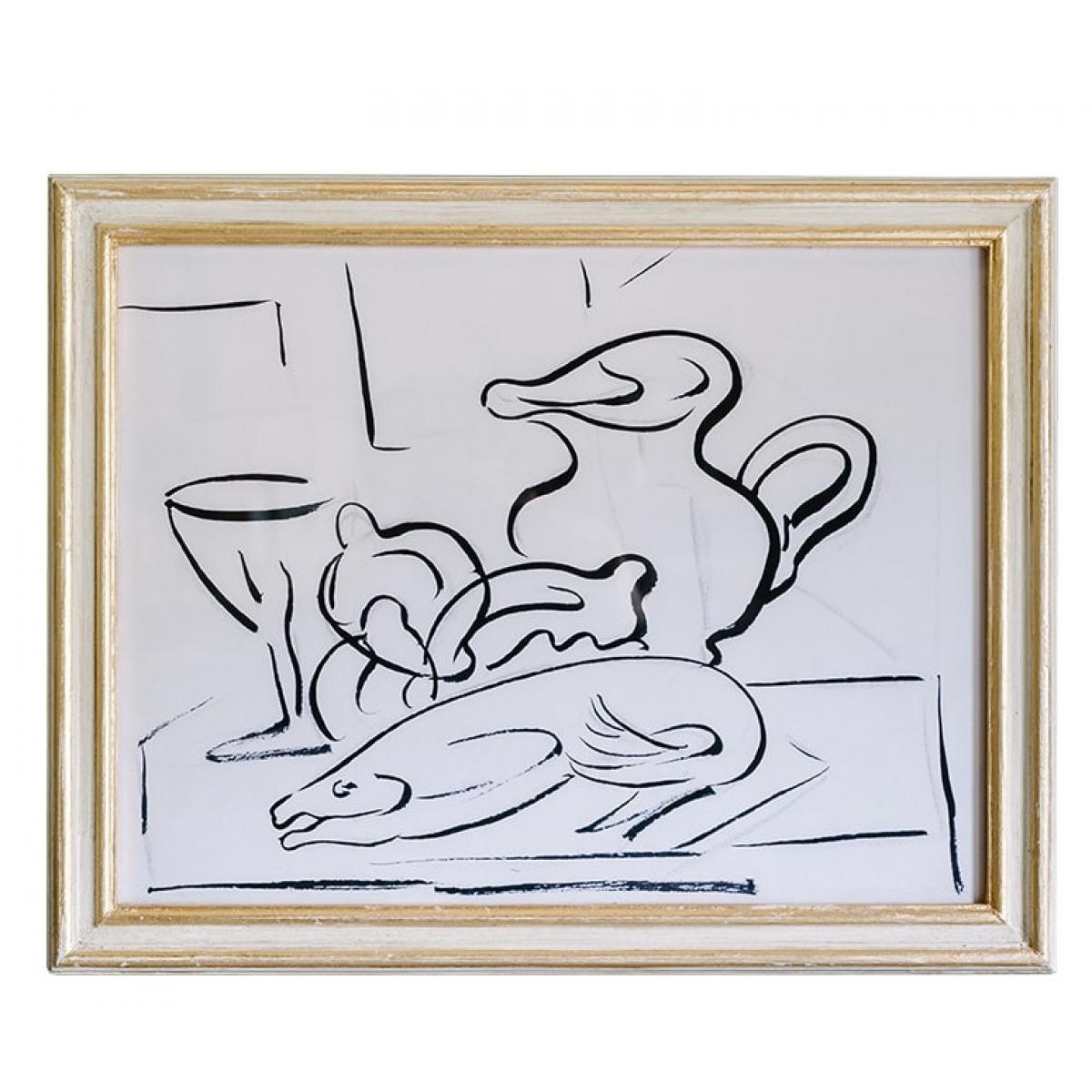 Schwarz-weiße Luxus Moderne Wandkunst Stillleben Meeresfrüchte mit goldenem Rahmen von Luxury Group International