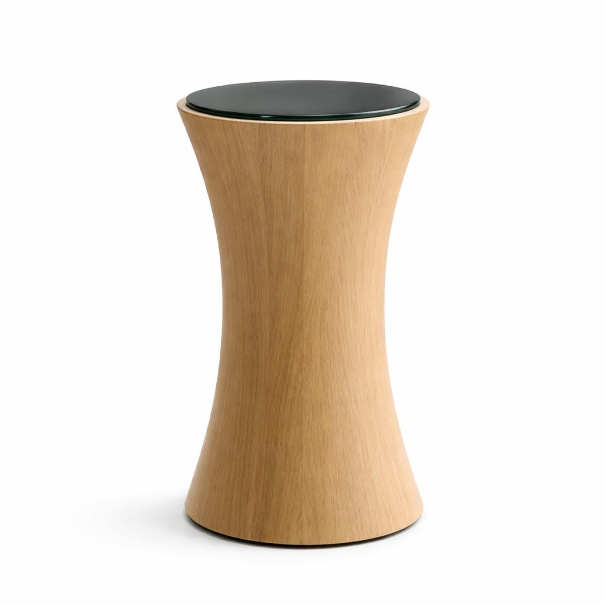 Luxury minimalist Wooden side table in natural wood with thick glass top panel by Luxury Group International