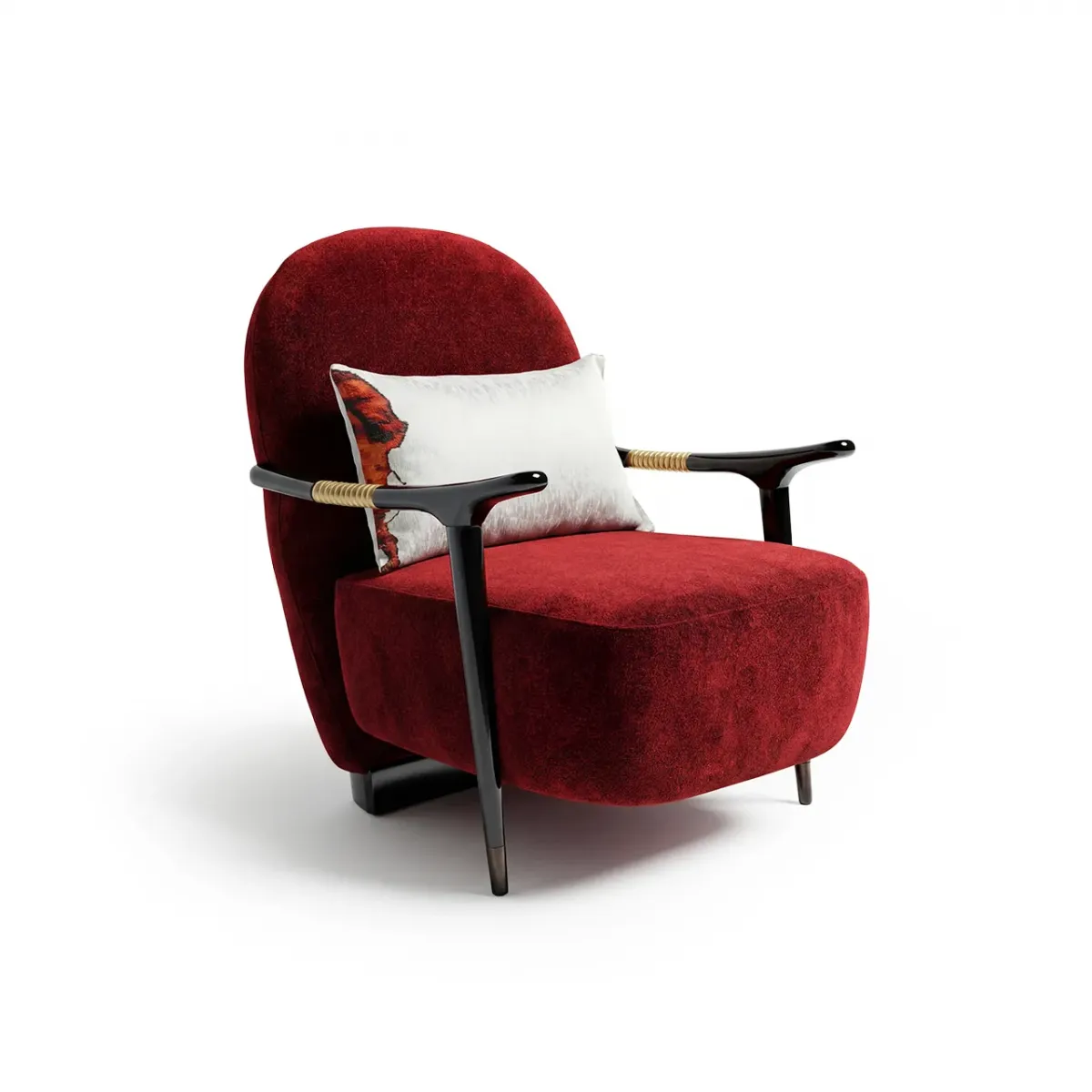 Sillón moderno de lujo en terciopelo rojo con asa de metal negro por Luxury Group International