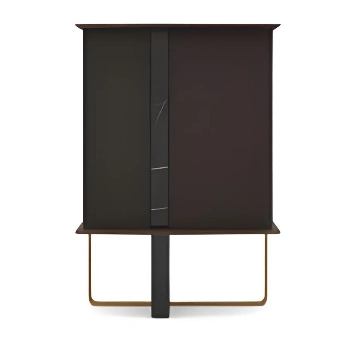 Buffet Bar Moderne de Luxe en Placage Chêne Mat Brun Foncé avec Marbre Noir et Base Dorée par Luxury Group International