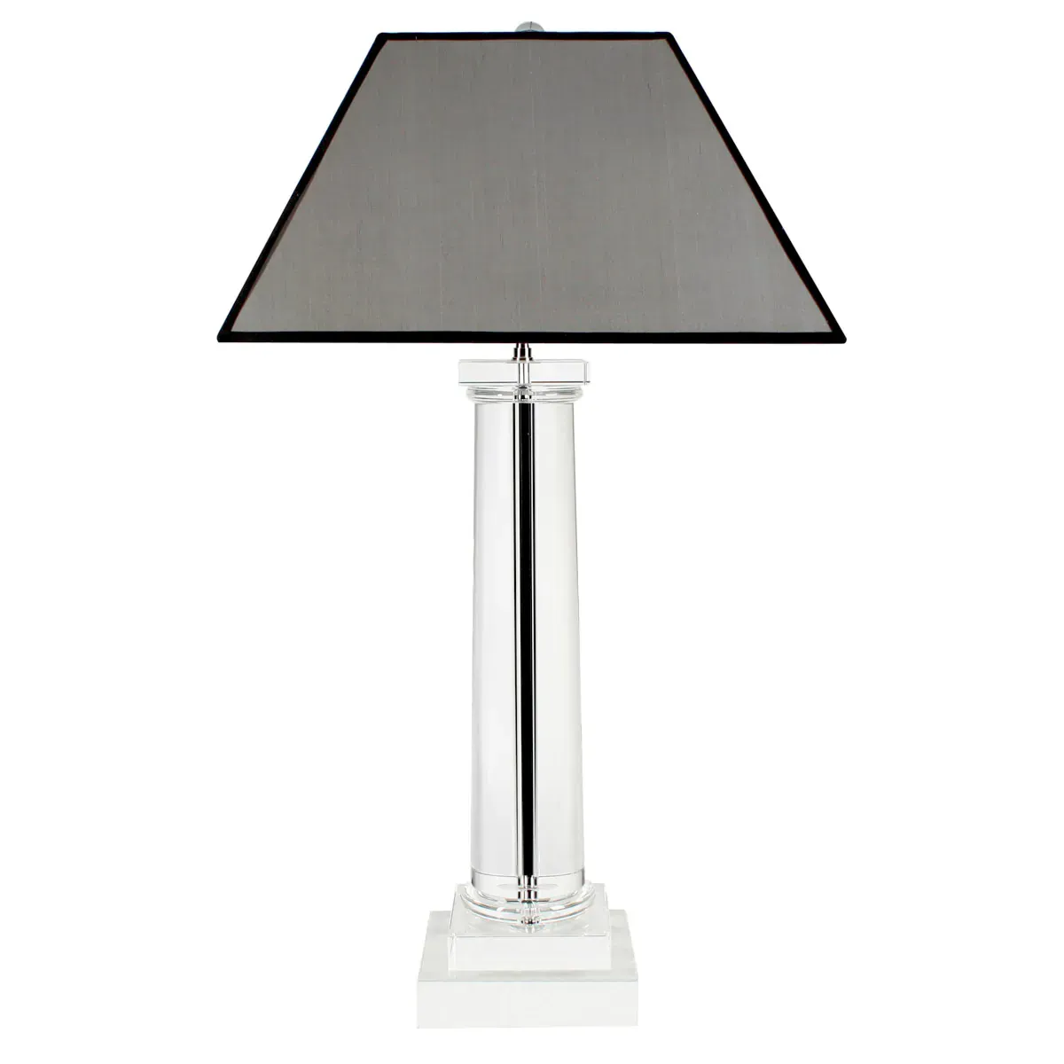 Luxury modern crystal glass table lamp with grey lampshade & black frame by Luxury Group International
