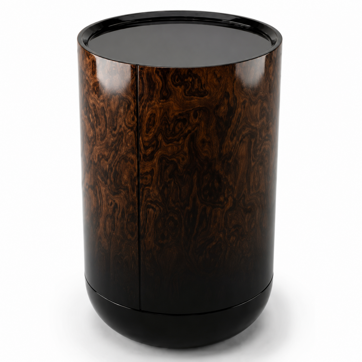 Luxury Modern Cylindrical Side Table with Dark Wood Veneer Finish by Luxury Group International