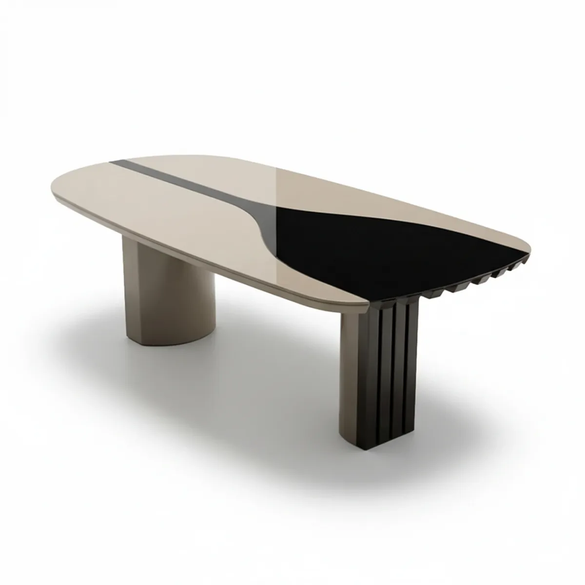 Luxury Modern Dining table in Anthracite Beige matte with pedestal ribbed legs by Luxury Group International