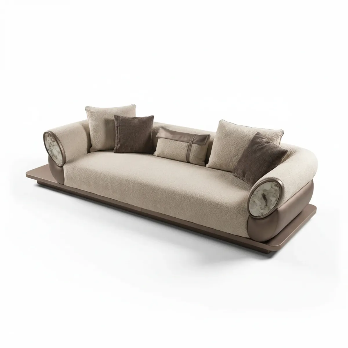 Elegante Divano Moderno di Lusso in Tessuto Opaco Beige Crema con Tavolino di Luxury Group International