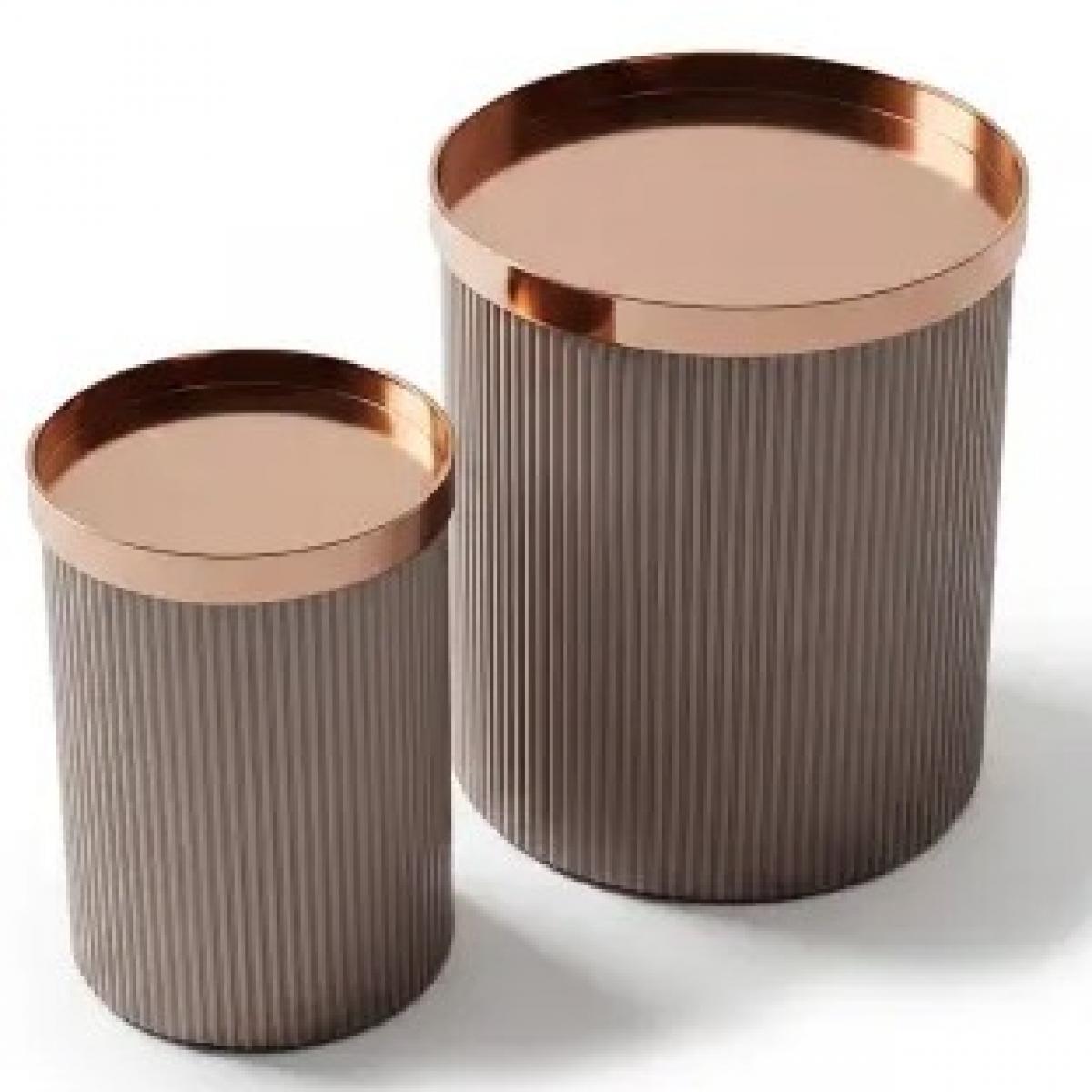 Luxury Modern Nesting Side Table set of 2 with Rose Gold Finish & Fluted Design by Luxury Group International