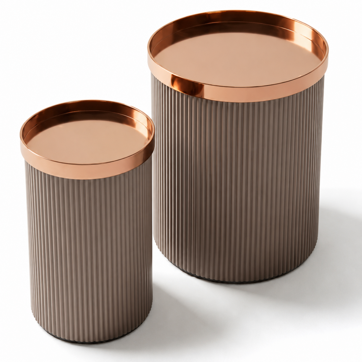 Luxury Modern Nesting Side Table set of 2 with Rose Gold Finish & Fluted Design by Luxury Group International