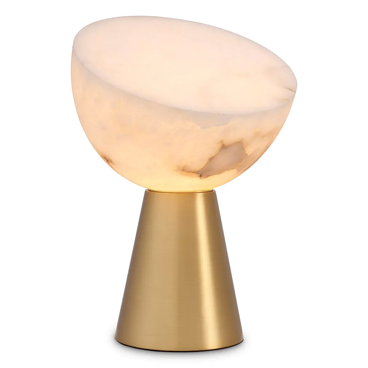 Golden Luxury Modern Table Lamp in Antique Brass with white Alabaster Crescent Moon Shade by Luxury Group International