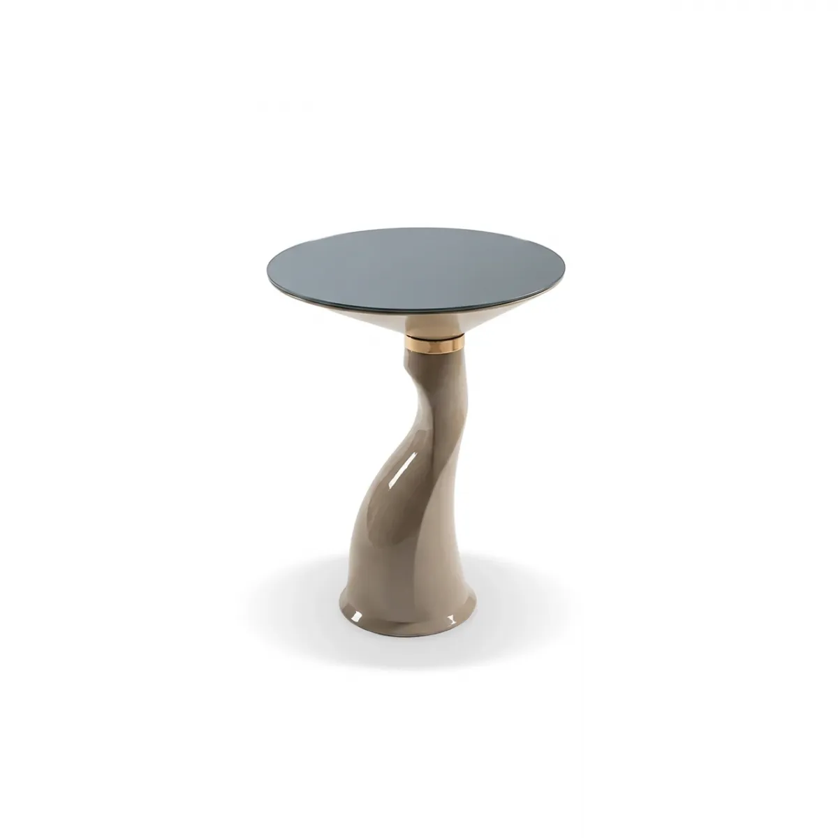 Gray Round Top Luxury Modern Side Table in Gold Polished Metal with Hourglass Base by Luxury Group International