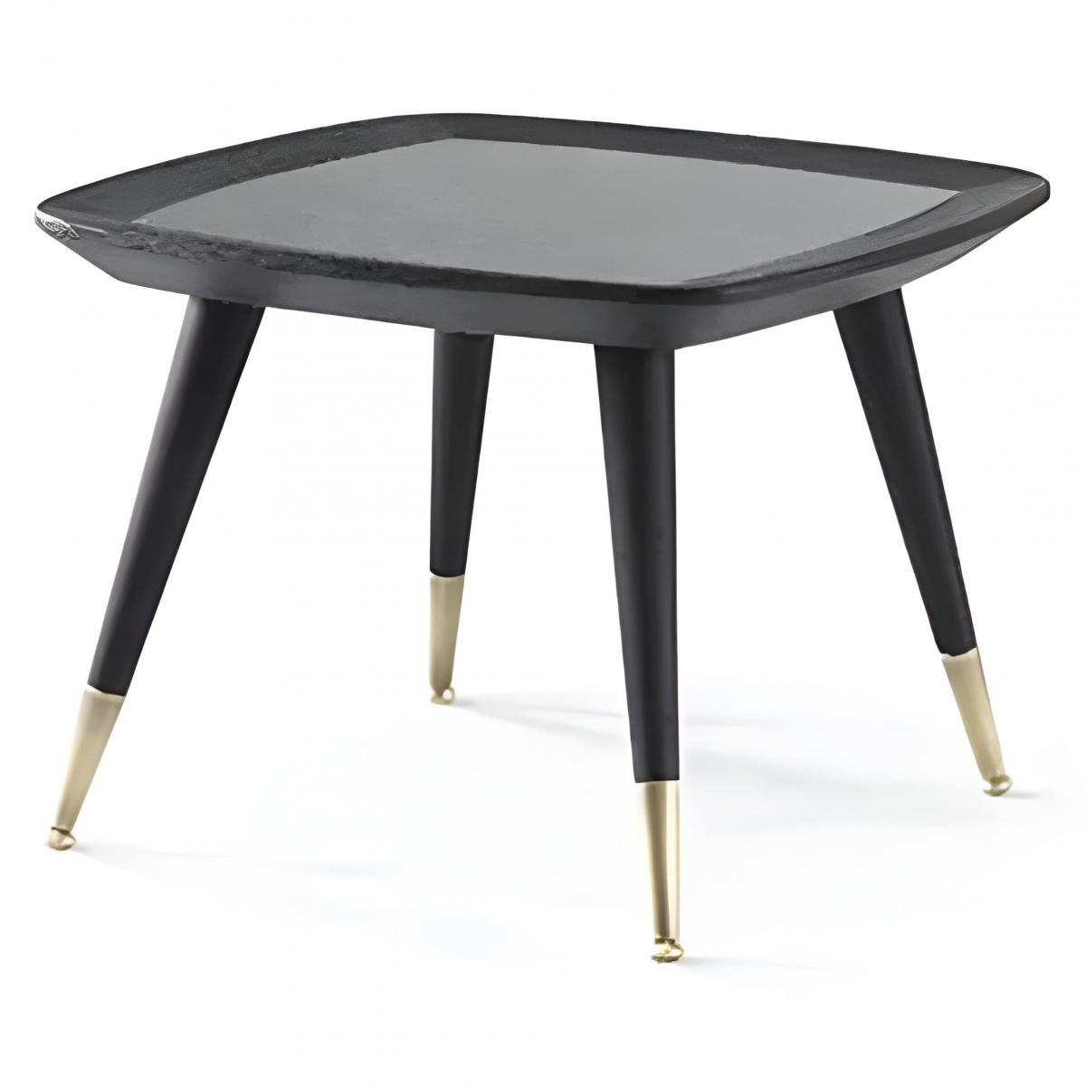 Luxury Modern Side Table with Minimalist European Design and Elegant Brass Leg Tips in Matte Black Front View by Luxury Group International