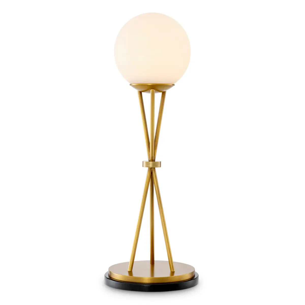 Luxury Modern Table Lamp in Antique Brass Polished Metal with Alabaster Globe & Tripod Frame by Luxury Group International