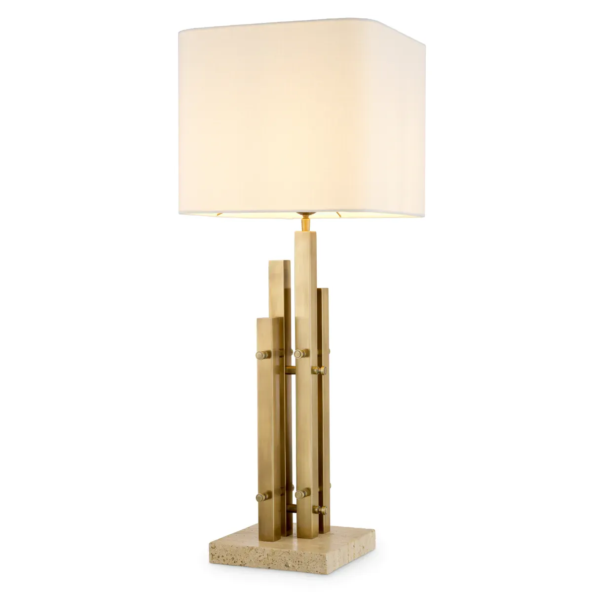 Luxury Vintage table lamp in off-white brass finish with Travertine base by Luxury Group International