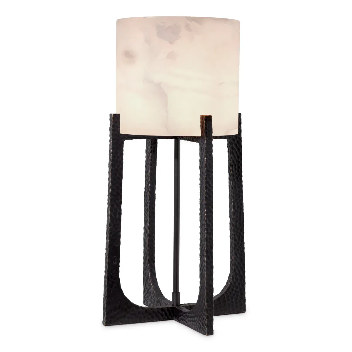Luxury Modern Table Lamp in White Alabaster with Bronze Highlight Hammered Frame by Luxury Group International