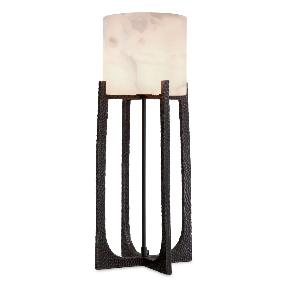 Luxury Modern Table Lamp in White Alabaster with Bronze Highlight Hammered Frame by Luxury Group International