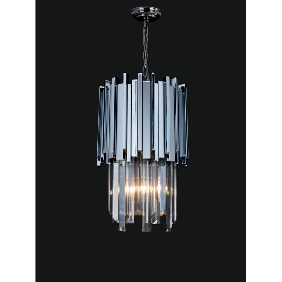 Luxuriöser, moderner, abgestufter LED-Kronleuchter aus silbernem Art Deco-Kristall von Luxury Group International