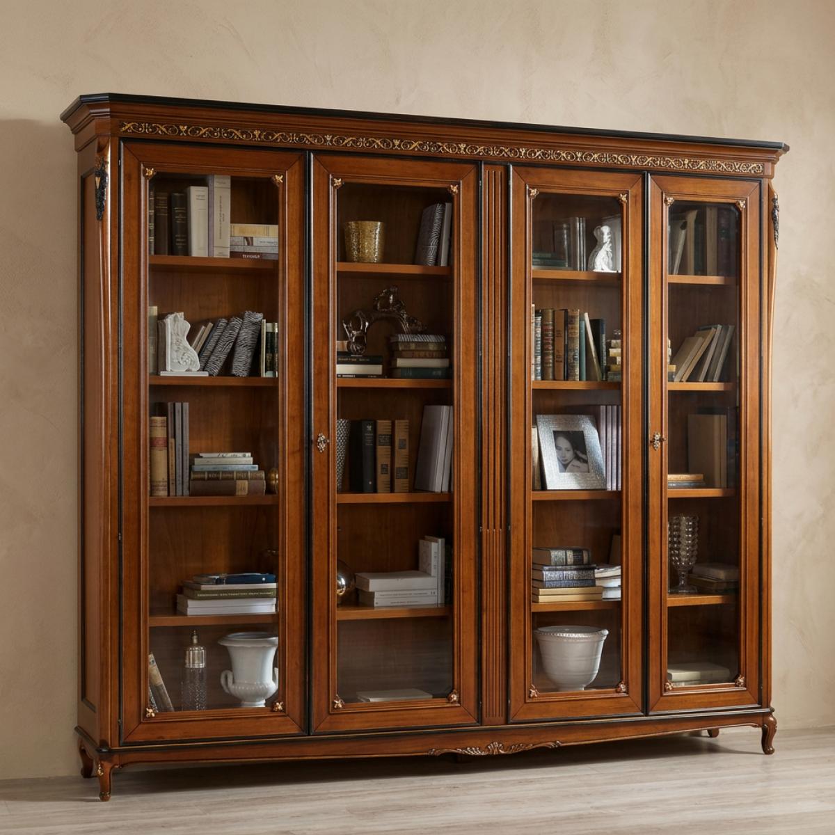 Luxury Multi Door Glass Baroque Wooden Display Cabinet - Baroque Furniture Front View by Luxury Group International