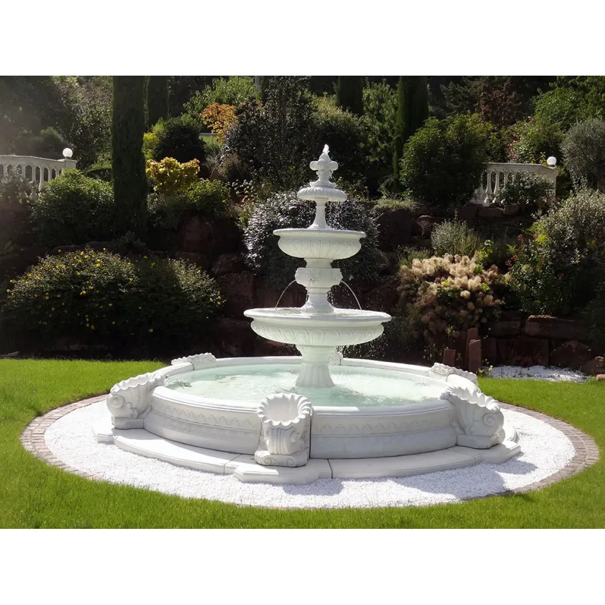 Luxury Multi-Tiered Baroque Water Fountain with Cascading Bowls & Ornamental Base - Baroque Fountain Front View by Luxury Group International
