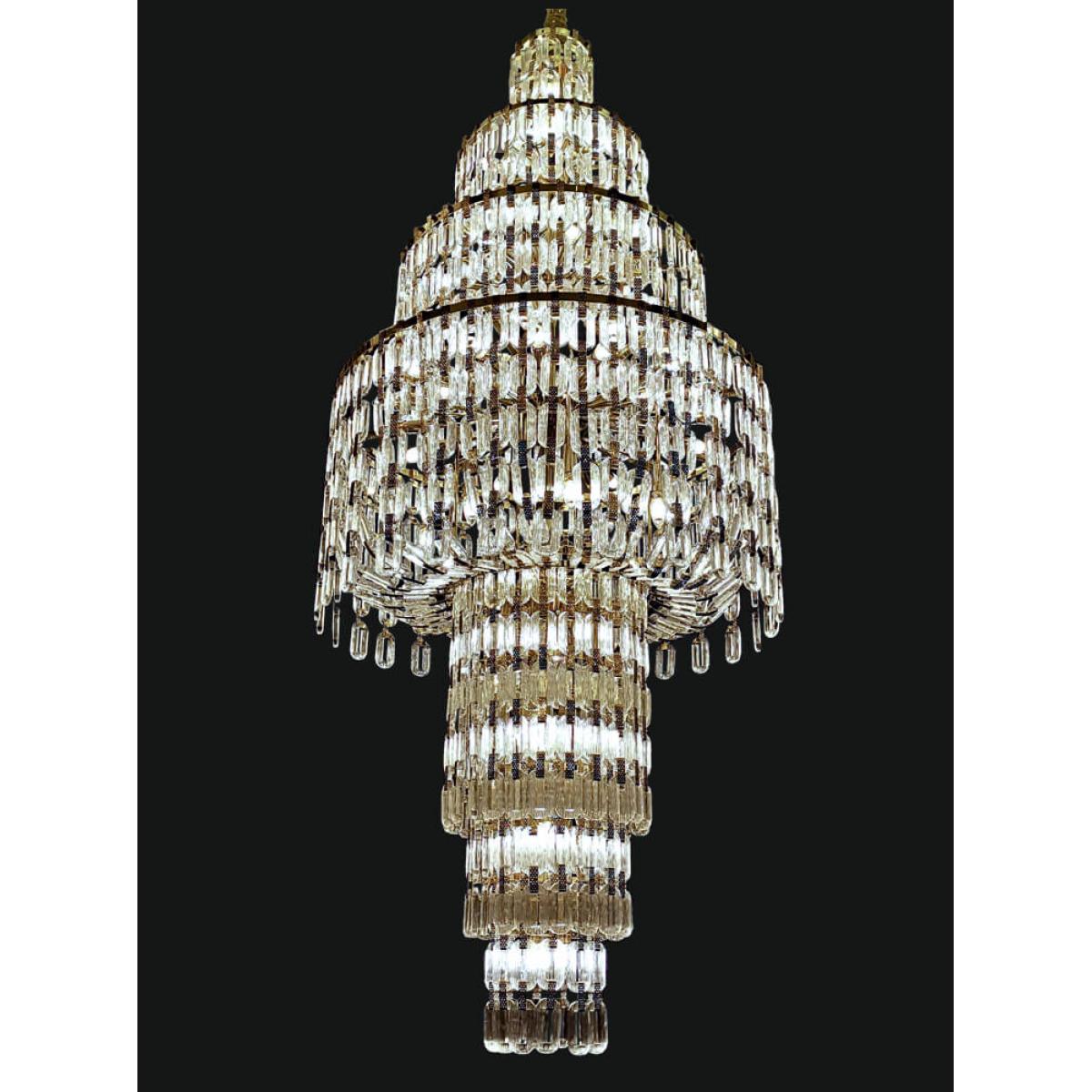 Luxury Multi-Tiered Gold High Ceiling Crystal Chandelier for Elegant Home Decor Side View by Luxury Group International