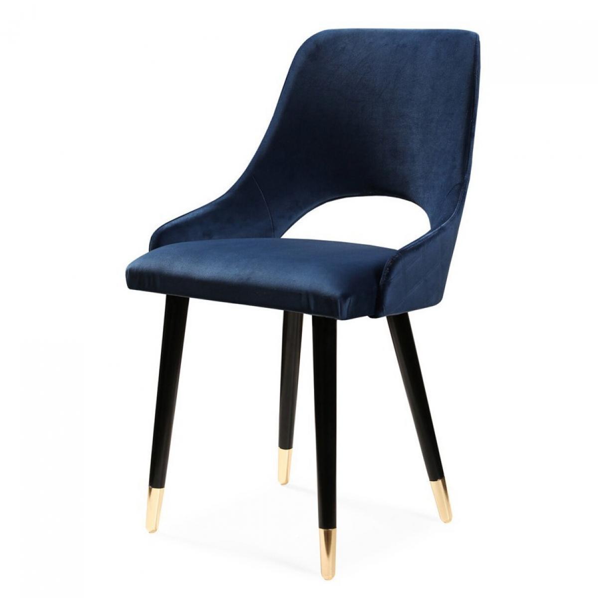 Luxury Navy Blue Velvet Dining Chair with Open-Back Design & Gold-Tapered Legs Front View by Luxury Group International