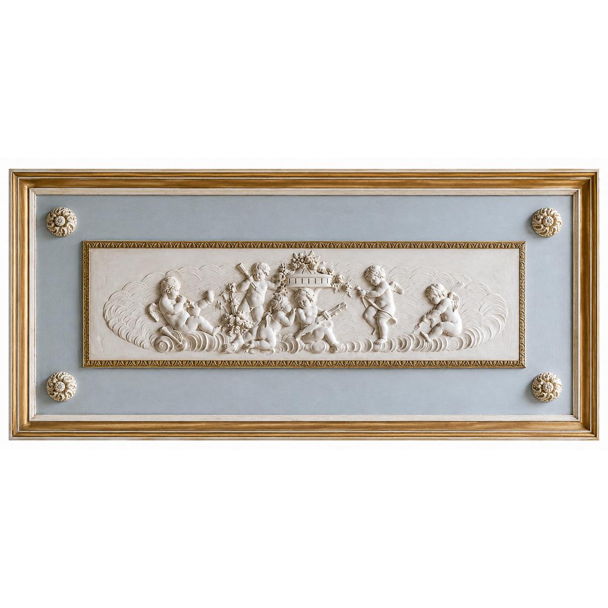 Luxus Neoklassische Putten-Relief-Wandkunst mit antikgoldgerahmtem klassischem Paneel von Luxury Group International