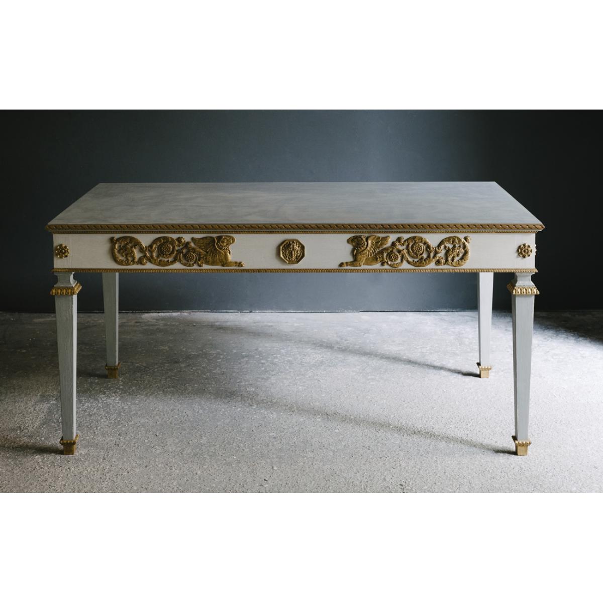 Antique White & Golden Luxury Console Table with Gilded Relief Motifs by Luxury Group International