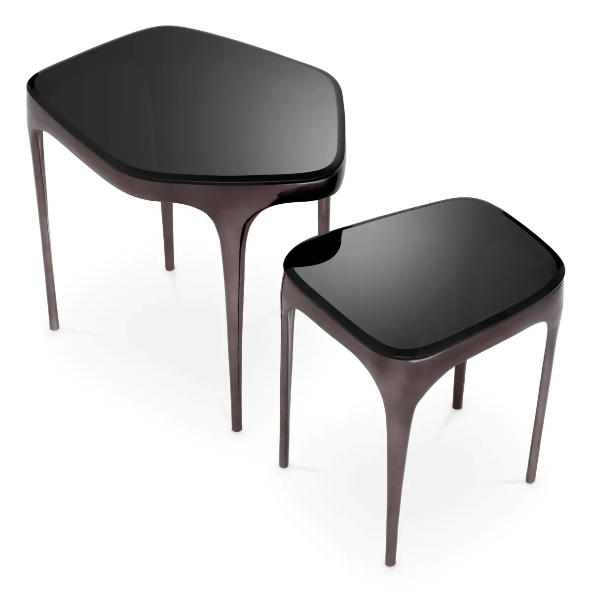 Luxury Nickel Finish Black Glass Top Nesting side Tables set of 2 by Luxury Group International
