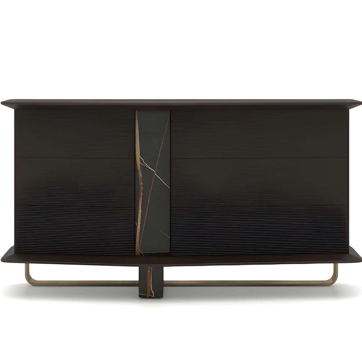 Commode en Bois de Chêne Plaqué de Luxe avec Finition Brun Foncé et Accents en Laiton Antique par Luxury Group International