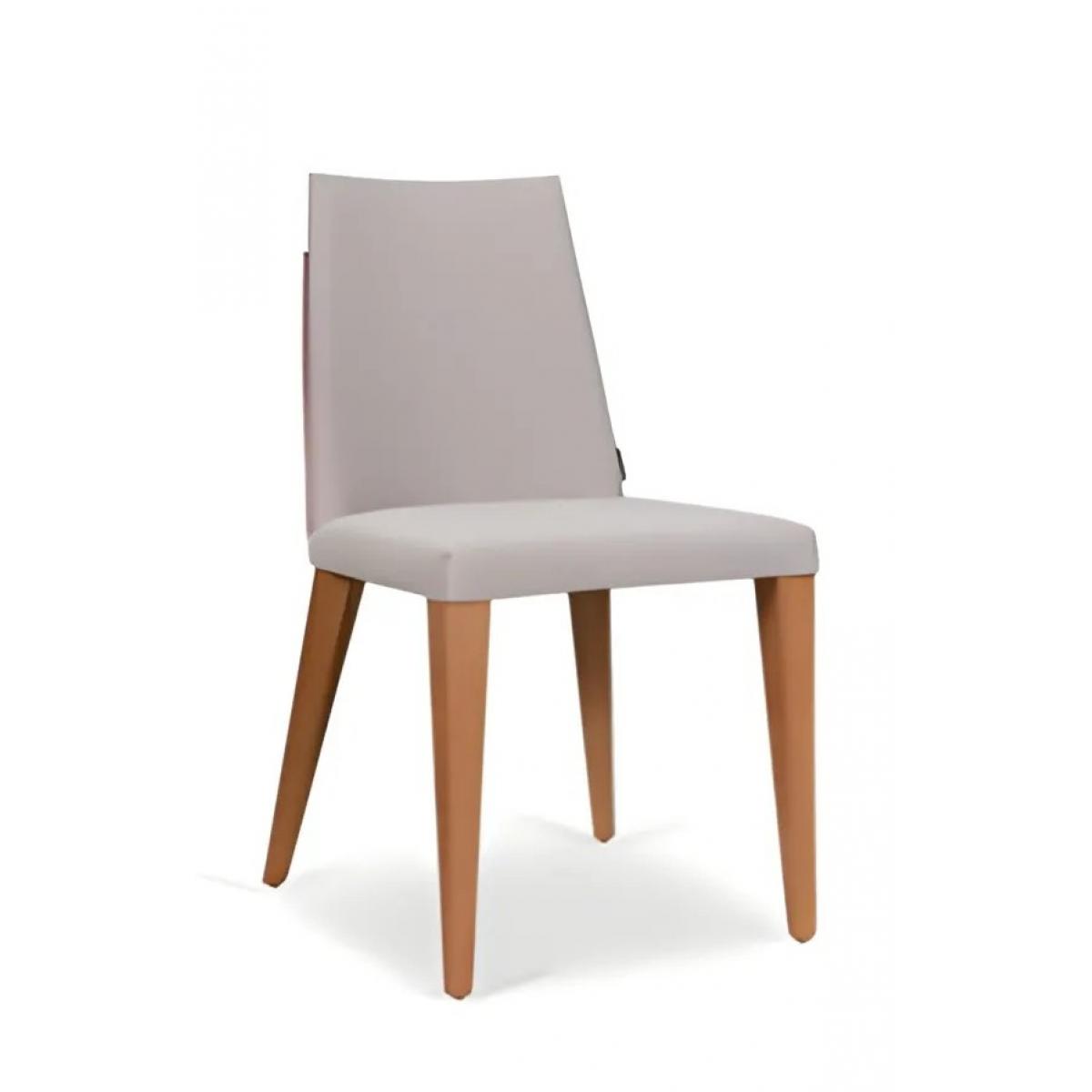 Chaise de Salle à Manger en Bois avec Revêtement en Cuir Offwhite de Luxe et Pieds Naturels Marron Vue de côté par Luxury Group International