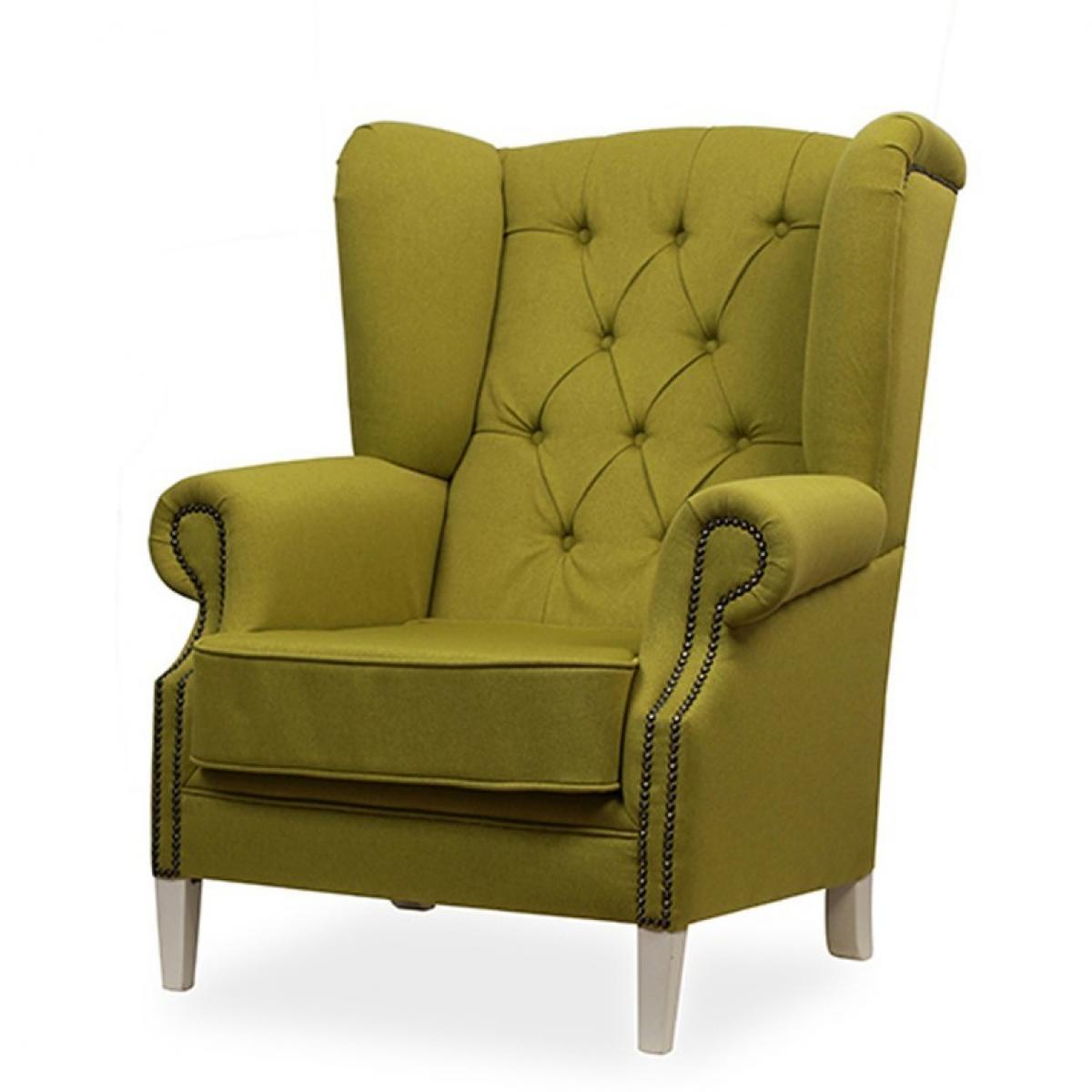 Luxuriöser olivgrüner, geknöpfter Wingback-Sessel mit Sofa - Wohnzimmermöbel Vorderansicht von Luxury Group International