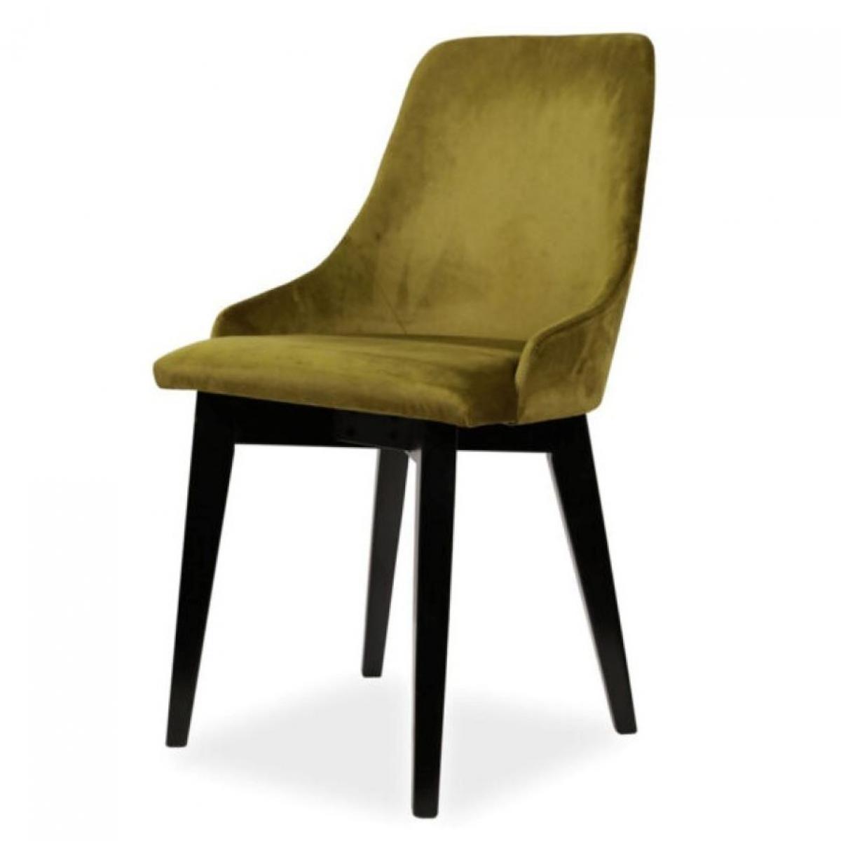 Luxury Olive Velvet Dining Chair with Sculpted Armrests and Black Wooden Legs Front View by Luxury Group International