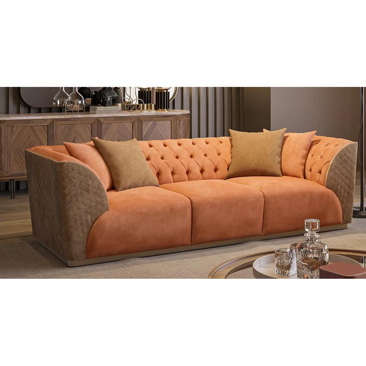 Luxury Orange & Beige Upholstered Tufted 3 Seater Sofa with Curved Arms Design-Luxury sofa by Luxury Group International