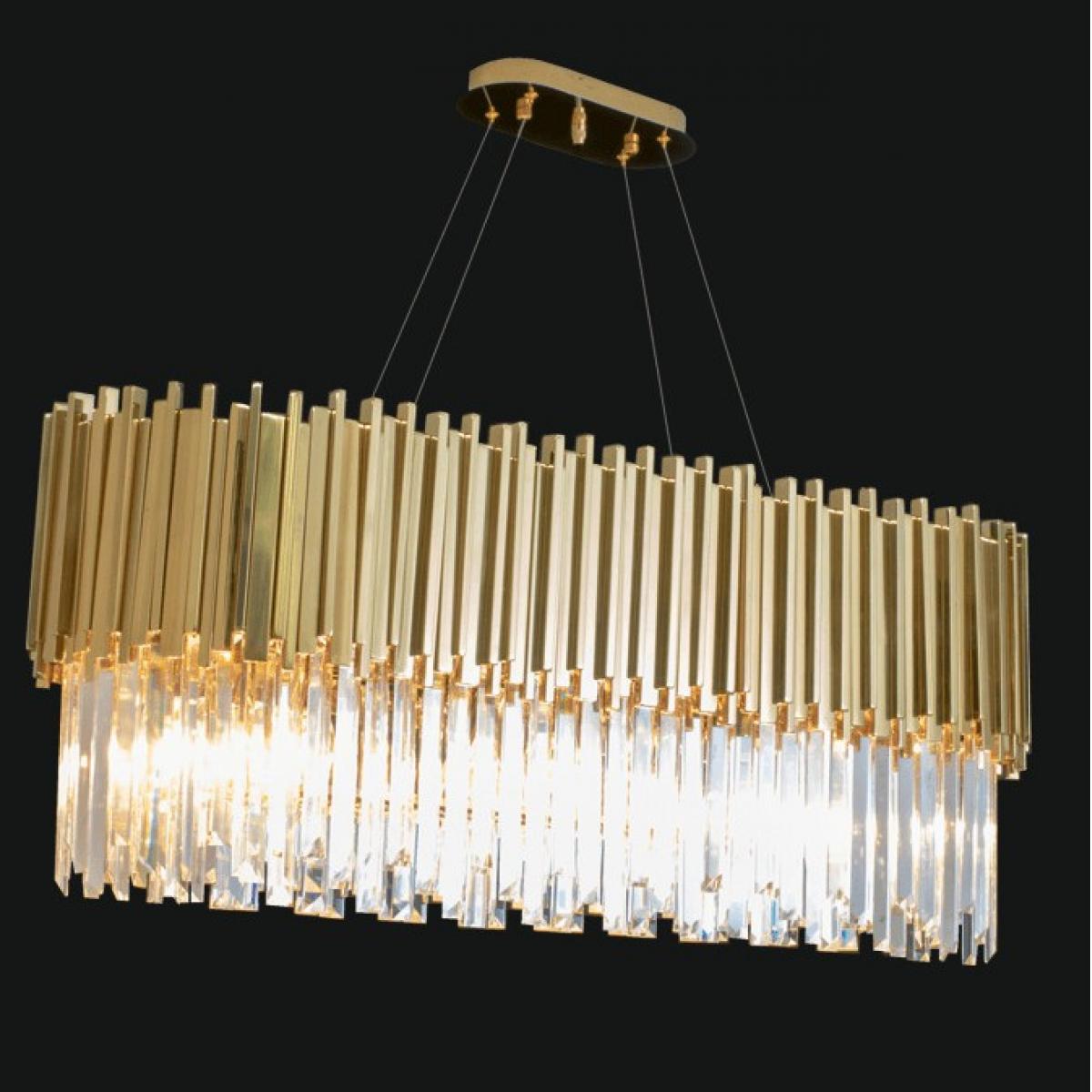 Luxuriöser ovaler Art Deco Kronleuchter mit linearem Kristall von Luxury Group International