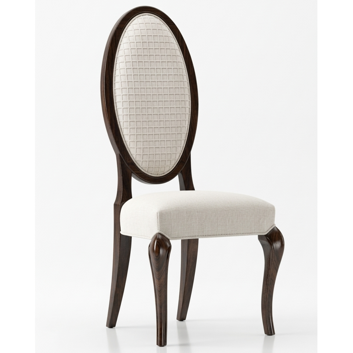 Luxury Oval Back Cream Upholstered Wooden Dining Chair in Walnut Finish - Dining Room Furniture Front View by Luxury Group International