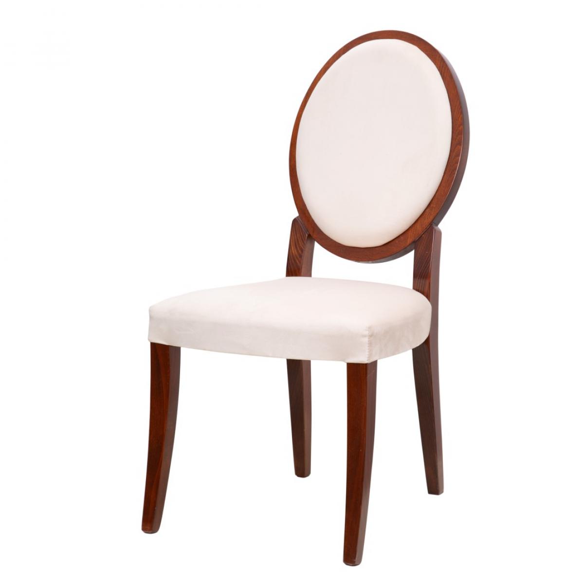 Luxury Oval Back Dining Chair with Cream Fabric Upholstery in Walnut Wooden Frame Front View by Luxury Group International