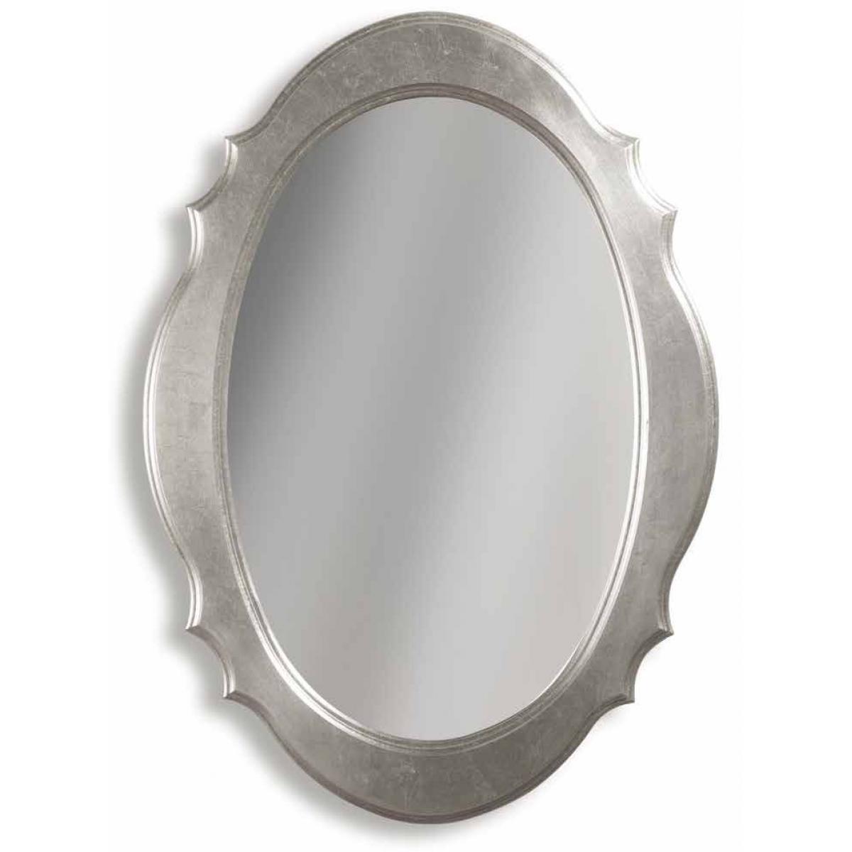 Luxury Oval Baroque Silver Wall Mirror with Curved Scalloped Frame - Baroque Mirror Front View by Luxury Group International