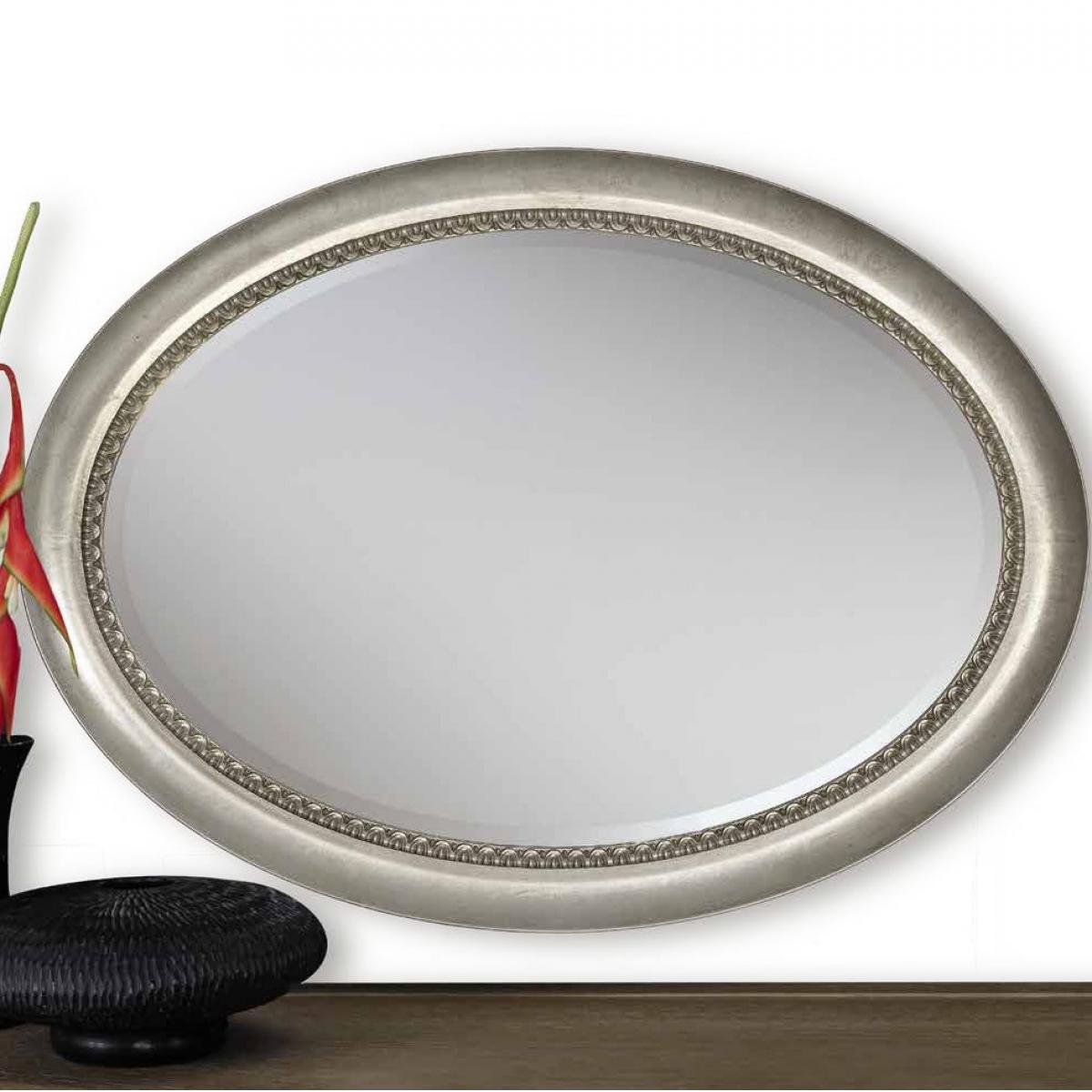Luxury Oval Baroque Wall Mirror in Silver Petal Frame with Decorative Inner Border - Baroque Mirror Front View by Luxury Group International