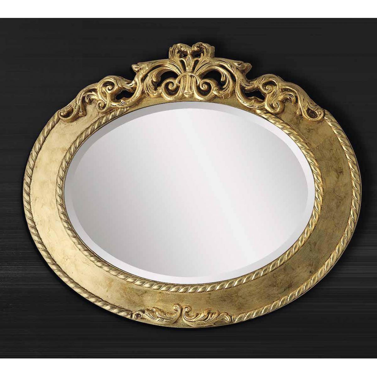 Luxury Oval Baroque Wall Mirror with Gilded Carved Crown & Rope-Twist Frame - Baroque Mirror Front View by Luxury Group International