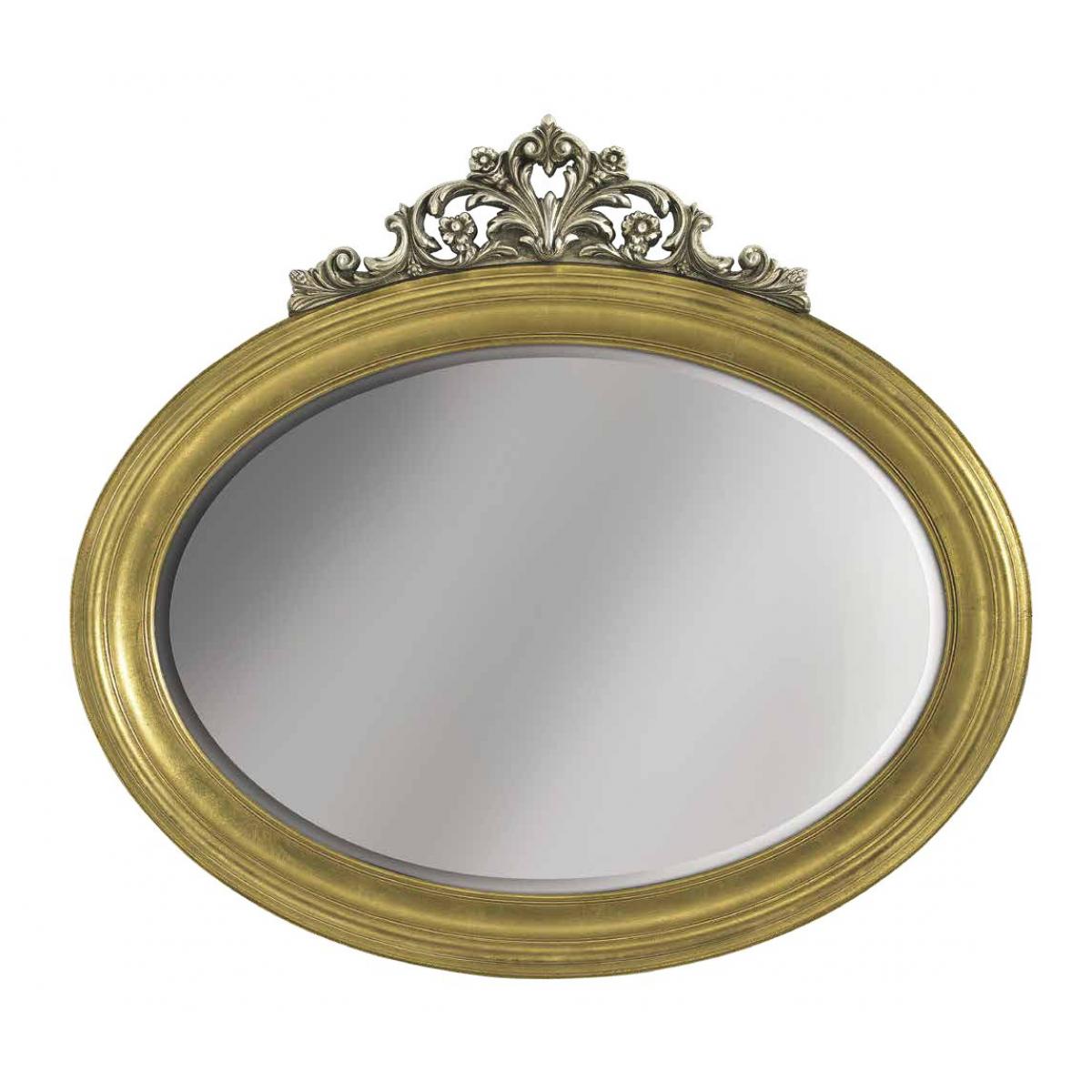 Luxury Oval Baroque Wall Mirror with Gold Frame & Silver Floral Crest - Baroque Mirror Front View by Luxury Group International