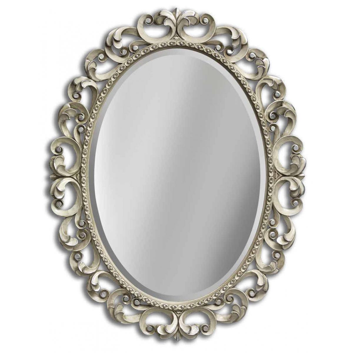 Luxury Oval Baroque Wall Mirror with Open Scroll Frame - Gold & Silver Finish Variations Front View by Luxury Group International