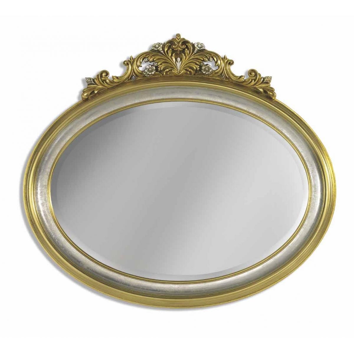 Luxury Oval Baroque Wall Mirror with Silver Inner Frame & Ornate Gold Floral Crest - Baroque Mirror Front View by Luxury Group International