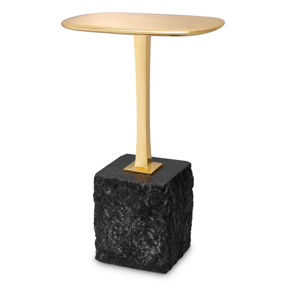Luxury Oval Polished Brass Top Bed Side Table Black Granite Base by Luxury Group International