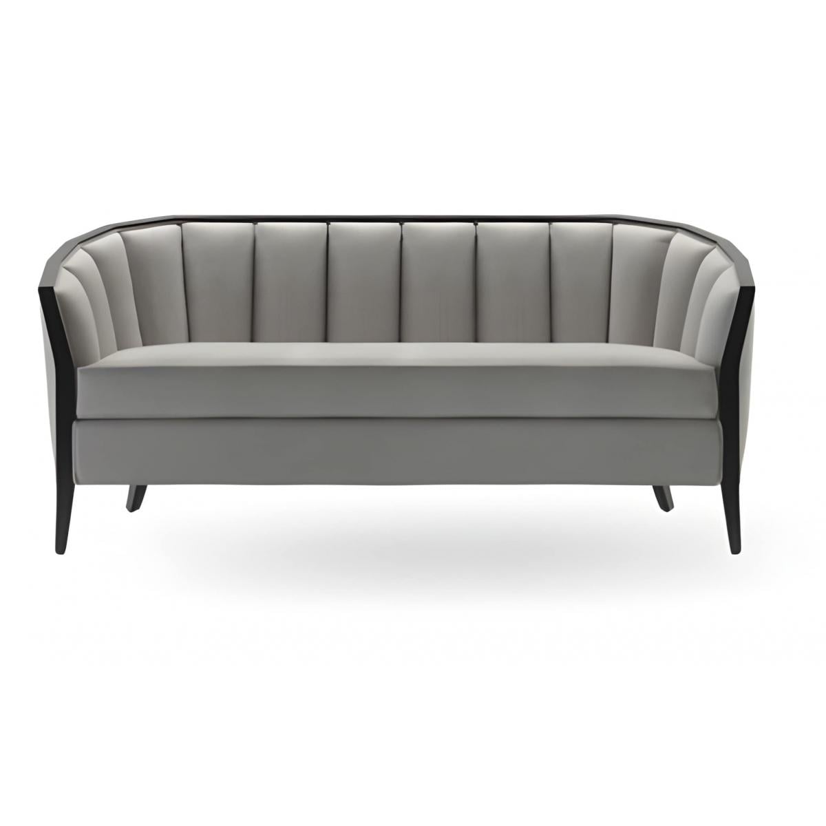 Luxuriöses perlgrau gepolstertes Sofa mit geriffelter Rückenlehne und schwarzem Holzrahmen - 3-Sitzer von Luxury Group